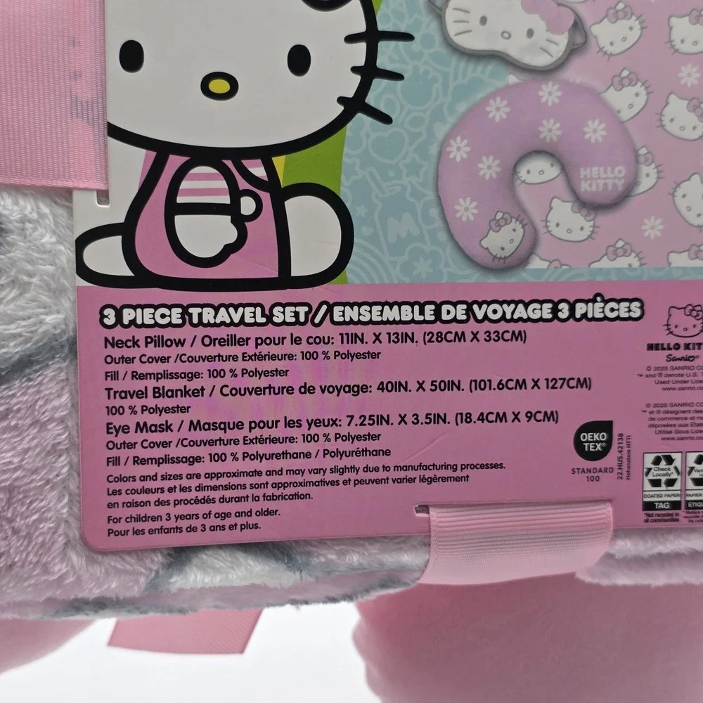 Hello Kitty 3 Piece Travel Set Pillow, Blanket, Mask Gift Set Sanrio NWT